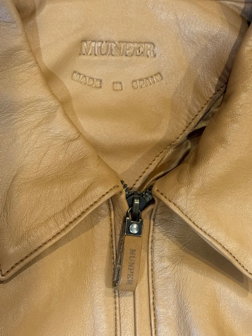 Vintage Munper Leather Jacket Mens Bomber Tan Lambskin Made In Spain 11311